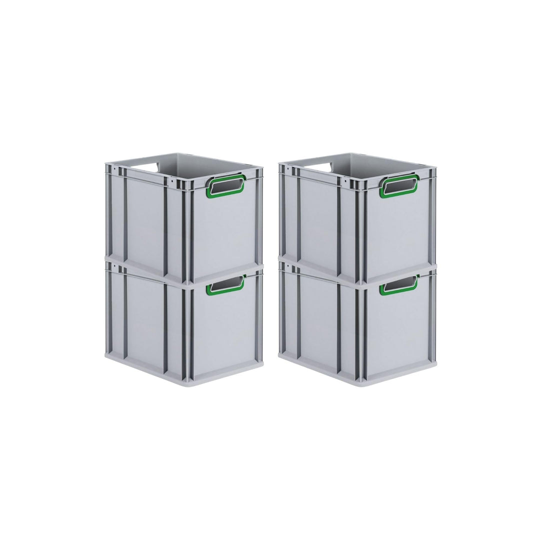 SuperSparSet 4x Eurobox NextGen Color | HxBxT 32x30x40cm | 30 Liter | Griffe grün offen | Glatter Bo