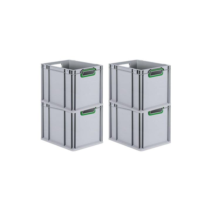 SuperSparSet 4x Eurobox NextGen Color | HxBxT 32x30x40cm | 30 Liter | Griffe grün offen | Glatter Bo