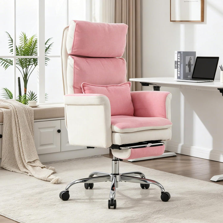UEV Bürostuhl Ergonomisch mit Fussstütze bis 226kg,Drehstuhl,Rosa | klappbare Armlehnen,Dicker Sitzp