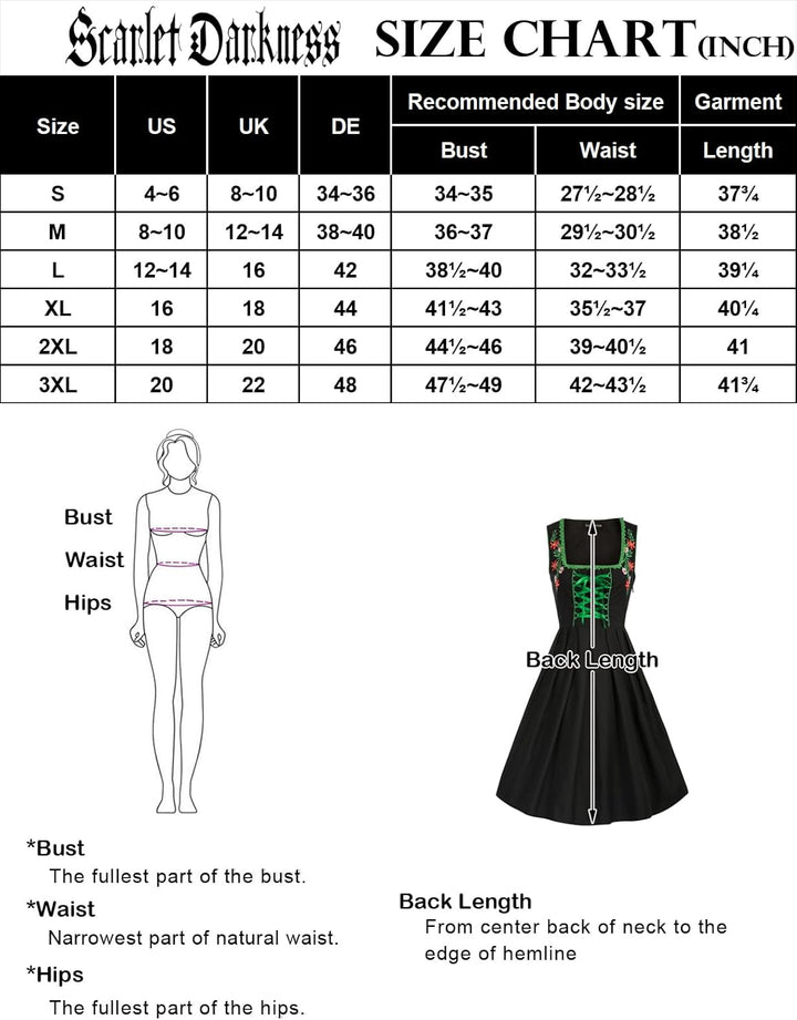 SCARLET DARKNESS Damen Dirndl Oktoberfest Trachtenkleid Dirndl Kleidung für Oktoberfest 3tlg Kleid B