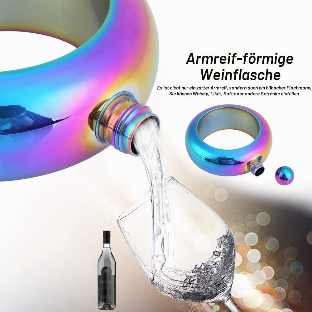 Tragbarer Armreif Flachmann, 100 ml 304 Edelstahl Taschen Whisky Armband Frauen Rund Weinflaschen mi