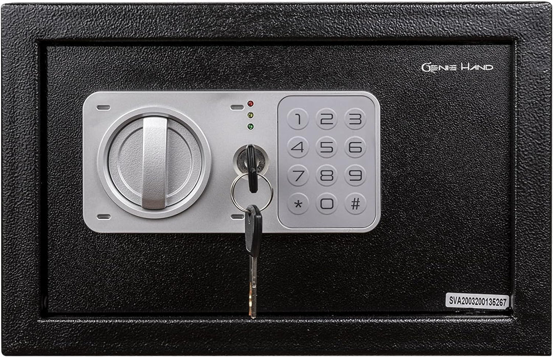 Genie Hand | Möbeltresor für Zuhause mit Elektronik Zahlenschloss und Schlüssel Tresor Safe mit Einw
