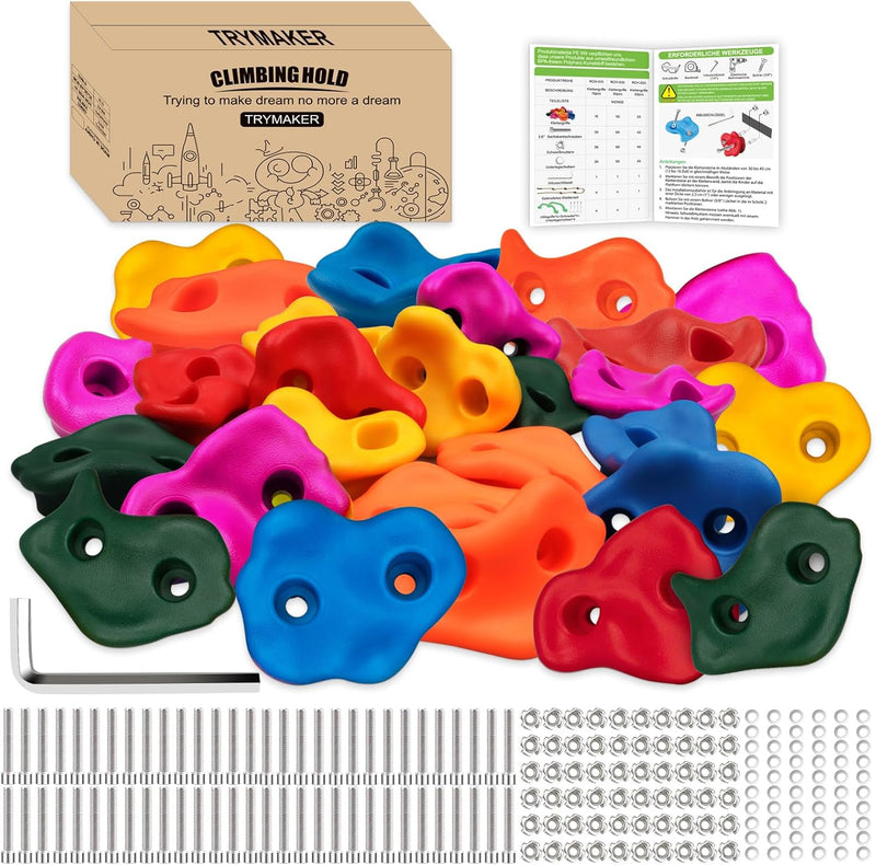 Trymaker Klettergriffe, Kinder Klettersteine für Kletterwand, 30 Stück Kletterwandgriffe Set für Kin