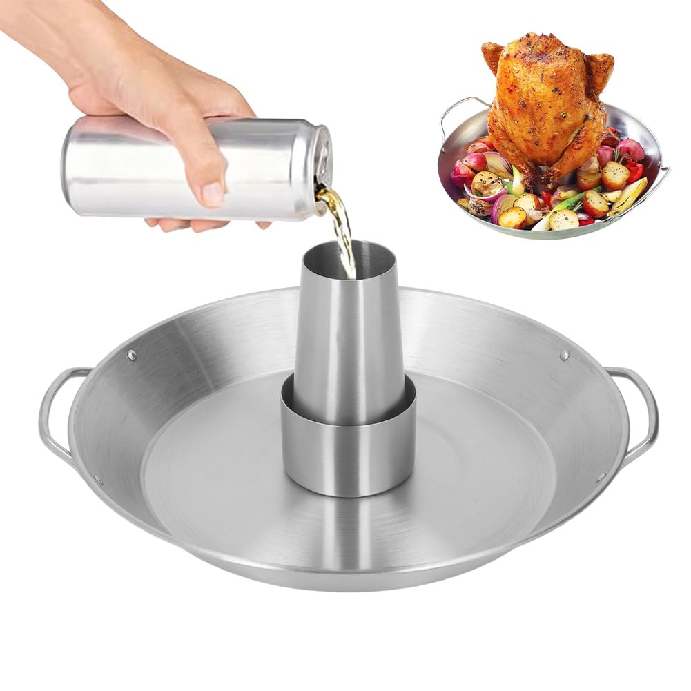 Hähnchenbräter, Edelstahl BBQ Edelstahl Hähnchenbräter mit Abtropfschale, Bräter Herd Ständer Vertik