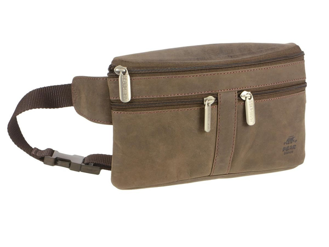 Bear Design Bauchtasche Dark Nature Herren Damen braun Leder Hüfttasche flach