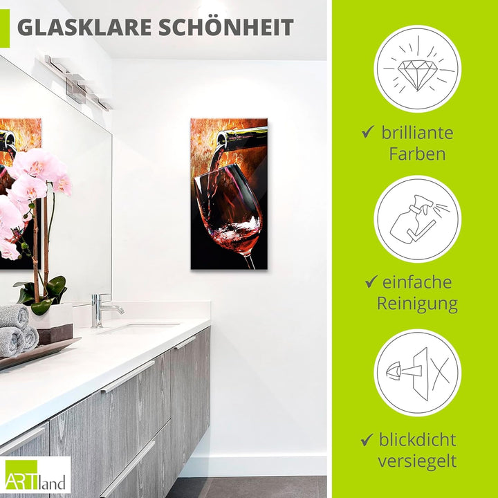 ARTland Glasbilder Wandbild Glas Bild einteilig 30x60 cm Hochformat Rotwein Lounge Bar Restaurant It