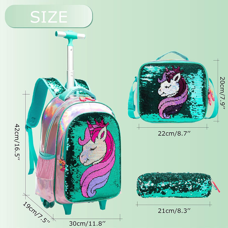 HTgroce Kinder Rollrucksack Schultaschen für Mädchen College Student Reise Reise Schule Kinder, Klei