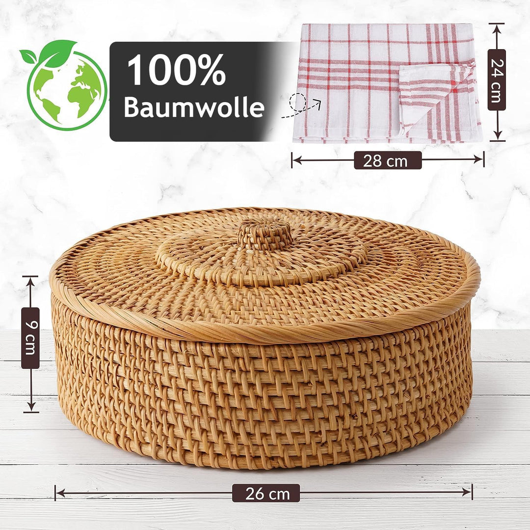 Tortillada - 26 cm Tortilla Wärmer/Tortilla Wärmer Korb Handgemacht aus Rattan inkl. Geschirrtuch au