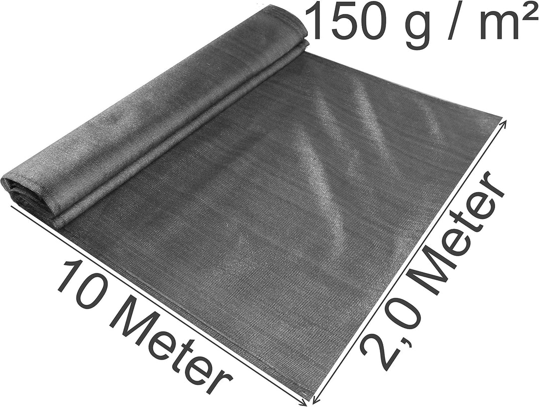 EXCOLO Schattiernetz 2x10m grau anthrazit – 150 g/m² HDPE Windschutz Sichtschutz Zaunblende Bauzaun