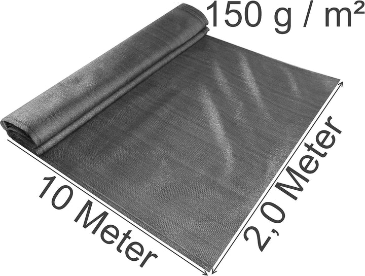 EXCOLO Schattiernetz 2x10m grau anthrazit – 150 g/m² HDPE Windschutz Sichtschutz Zaunblende Bauzaun