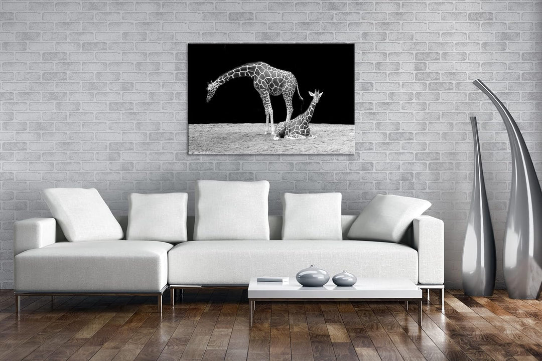 deyoli Dark entspannte Giraffen Format: 100x70 als Leinwand, Motiv fertig gerahmt auf Echtholzrahmen