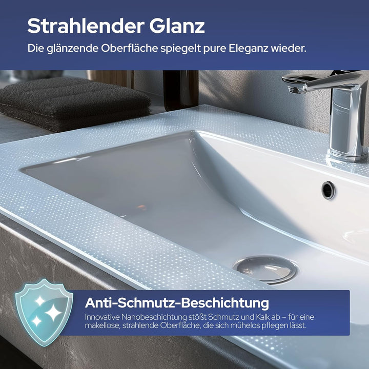 VILSTEIN Keramik Einbau-Waschbecken, 70cm, Weiss, Mit Überlauf, Einsatz-Waschbecken, Waschtisch 70 c