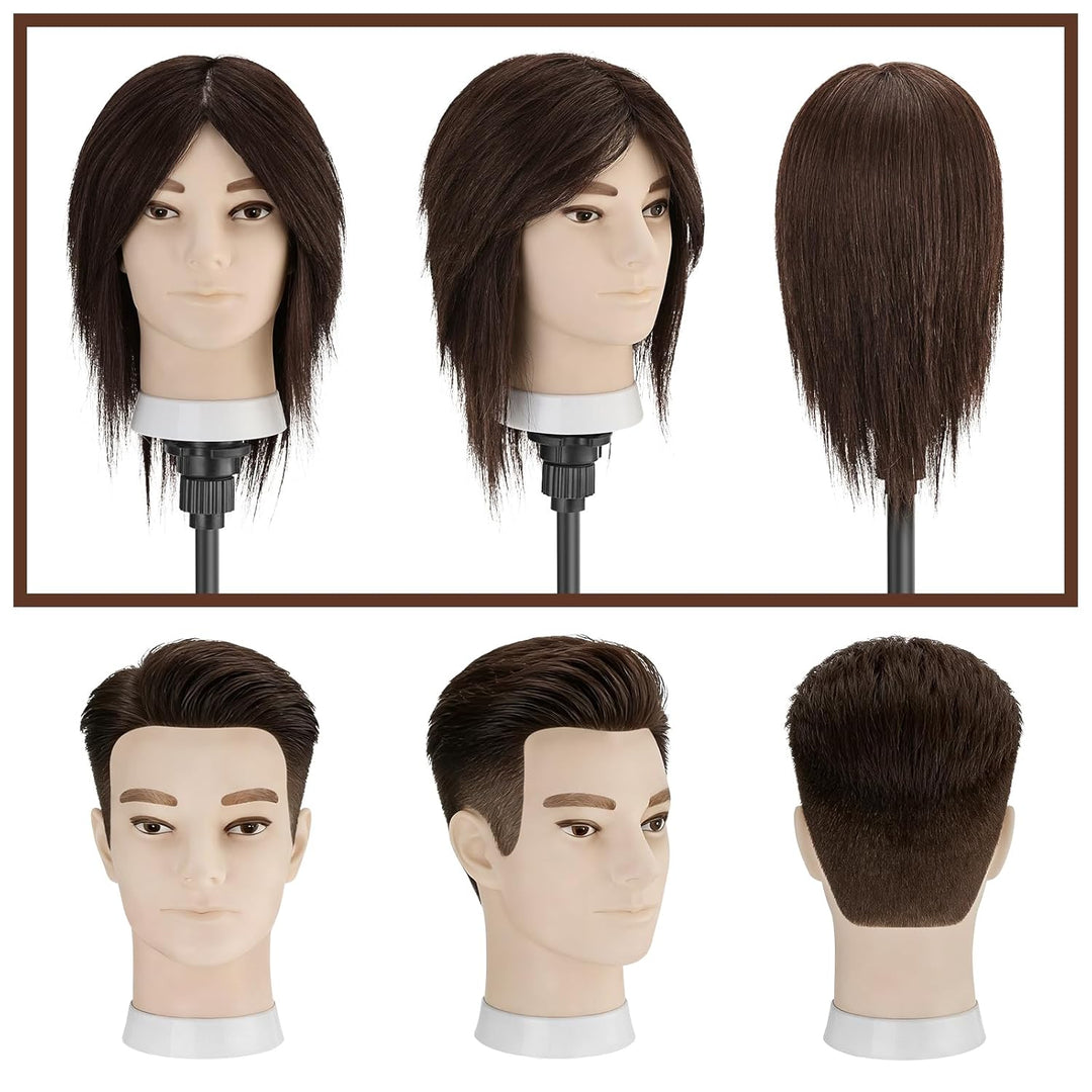 TwoWin 33 cm (13 Zoll) Frisierkopf Echthaar, Mann Friseurkopf Übungskopf 100% echthaar, Trainingskop
