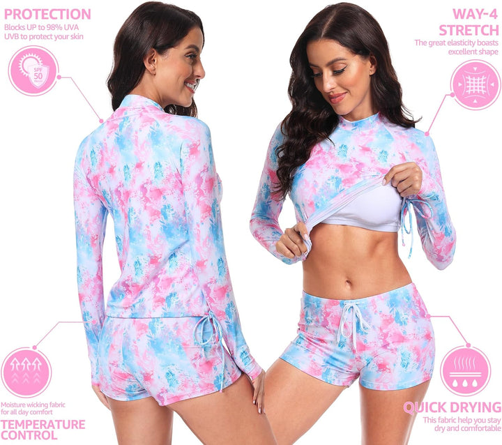 UNIQUEBELLA Rash Guard Damen, UV-Schutz UPF 50+ Langarm Surf Shirt mit Schönen Mustern Bademode Bade