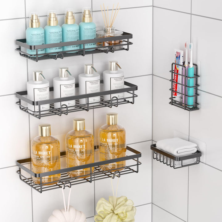 Duschablage Ohne Bohren, 5 Stück Badezimmer Organizer, Duschregal Ohne Bohren, Duschregal Ecke mit H