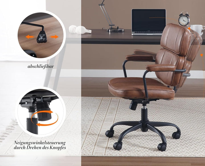chairus Schreibtischstuhl Bürostuhl Ergonomisch für Arbeitszimmer PU Leder 360° Drehstuhl Höhenverst