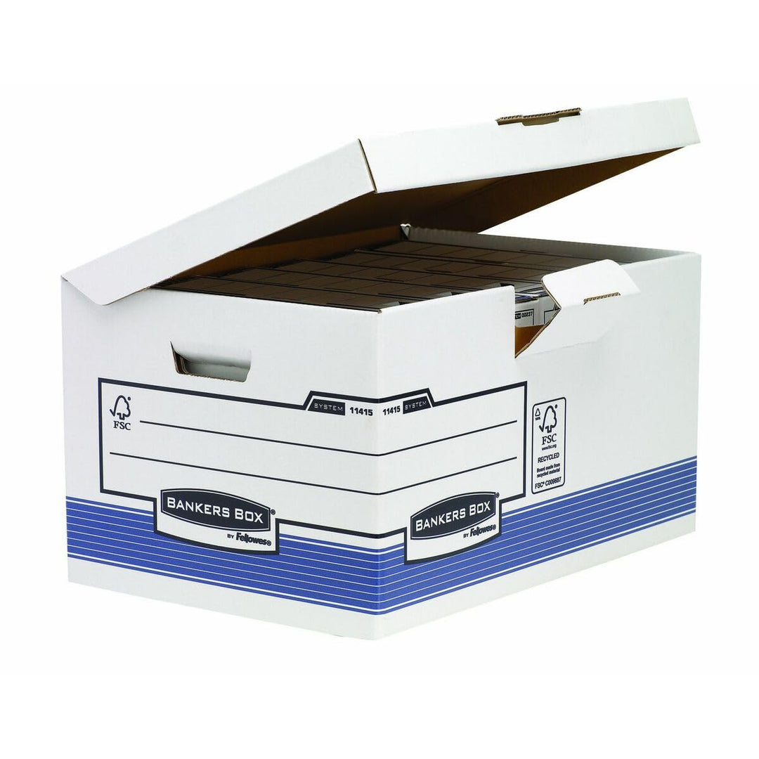 Bankers Box Klappdeckelbox Maxi mit FastFold System, FSC, 10er-Packung, weiss/blau Multicolor, Multi