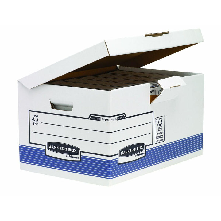 Bankers Box Klappdeckelbox Maxi mit FastFold System, FSC, 10er-Packung, weiss/blau Multicolor, Multi