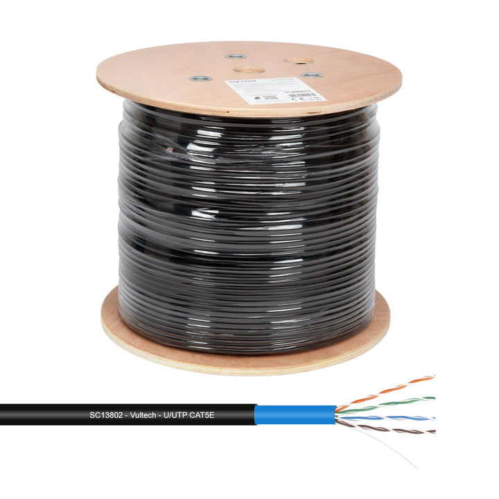 VulTech SC13802-305 Spule Lan Cat 5e UTP 305 Meter 24AWG für den Aussenbereich Doppelmantel PE+LSZH