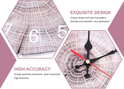 HOMSFOU Holz Quarz Wanduhr Kreative Wanduhr Holz Handwerk Jahresbaum Ringform Leise Rustikale Dekora