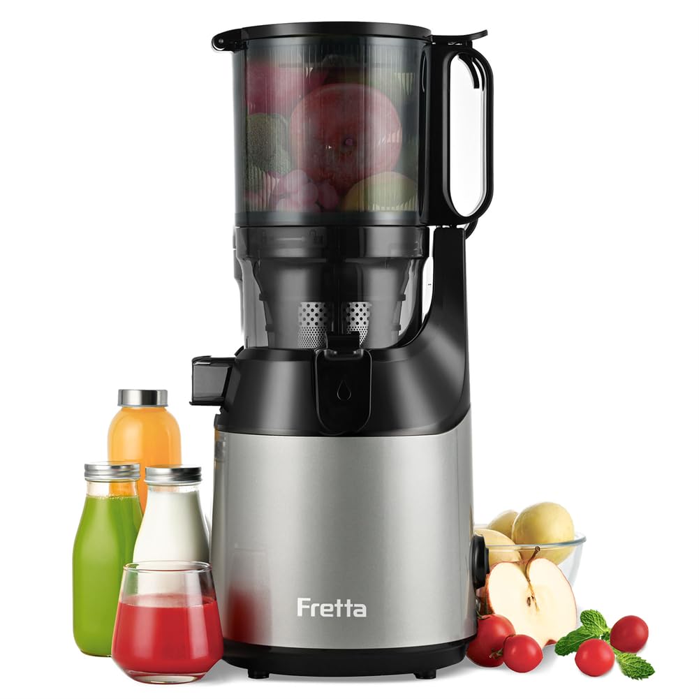 Fretta Entsafter Slow Juicer mit 135mm Öffnung,Entsafter Gemüse und Obst,250W Mastizier-Entsafter mi