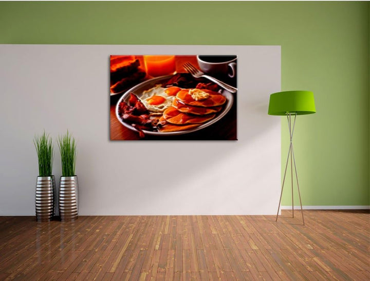 Pixxprint Frühstück / 100x70cm Leinwandbild bespannt auf Holzrahmen/Wandbild Kunstdruck Dekoration,