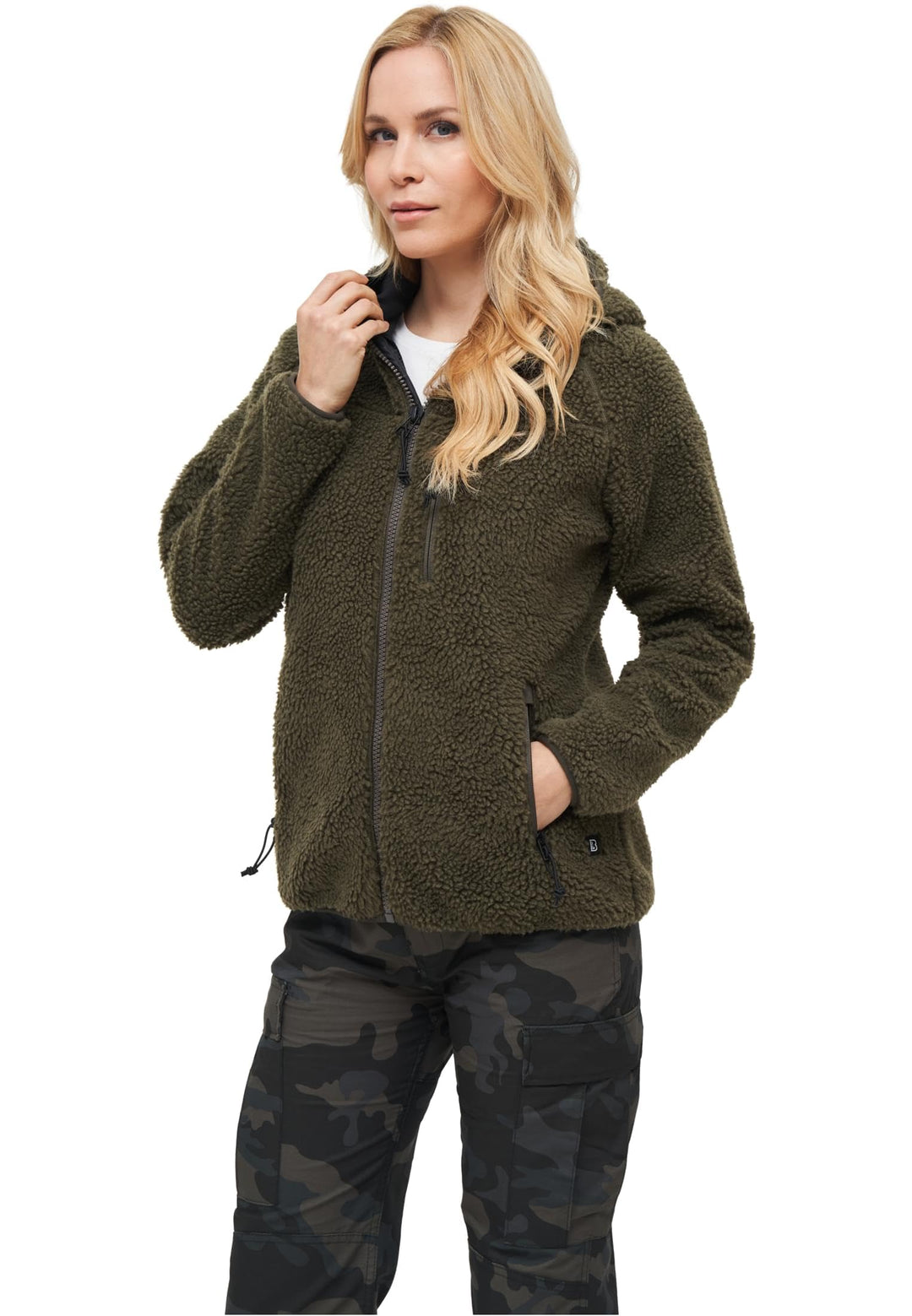 Brandit Women Teddyfleece Jacket Hooded, many colours, Grössen XS bis 5XL, Oliv
