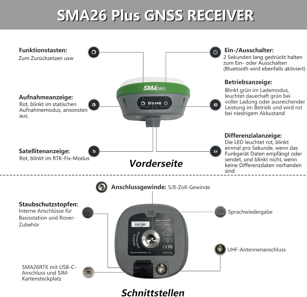 SMA26 Plus Rover&amp;Base RTK GNSS-Vermessungssystem mit Handheld-Sammler, Dual-GNSS-Empfänger, Neigungs