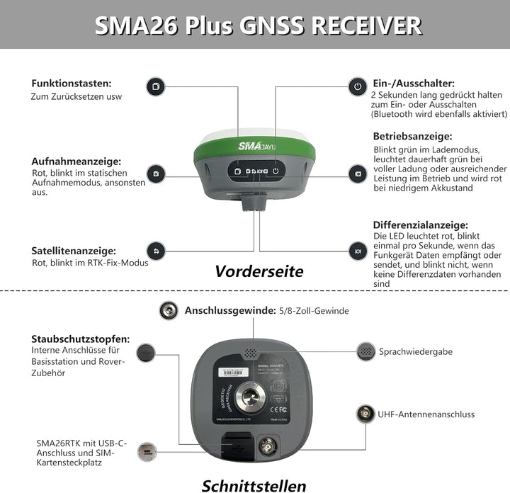 SMA26 Plus Rover&amp;Base RTK GNSS-Vermessungssystem mit Handheld-Sammler, Dual-GNSS-Empfänger, Neigungs