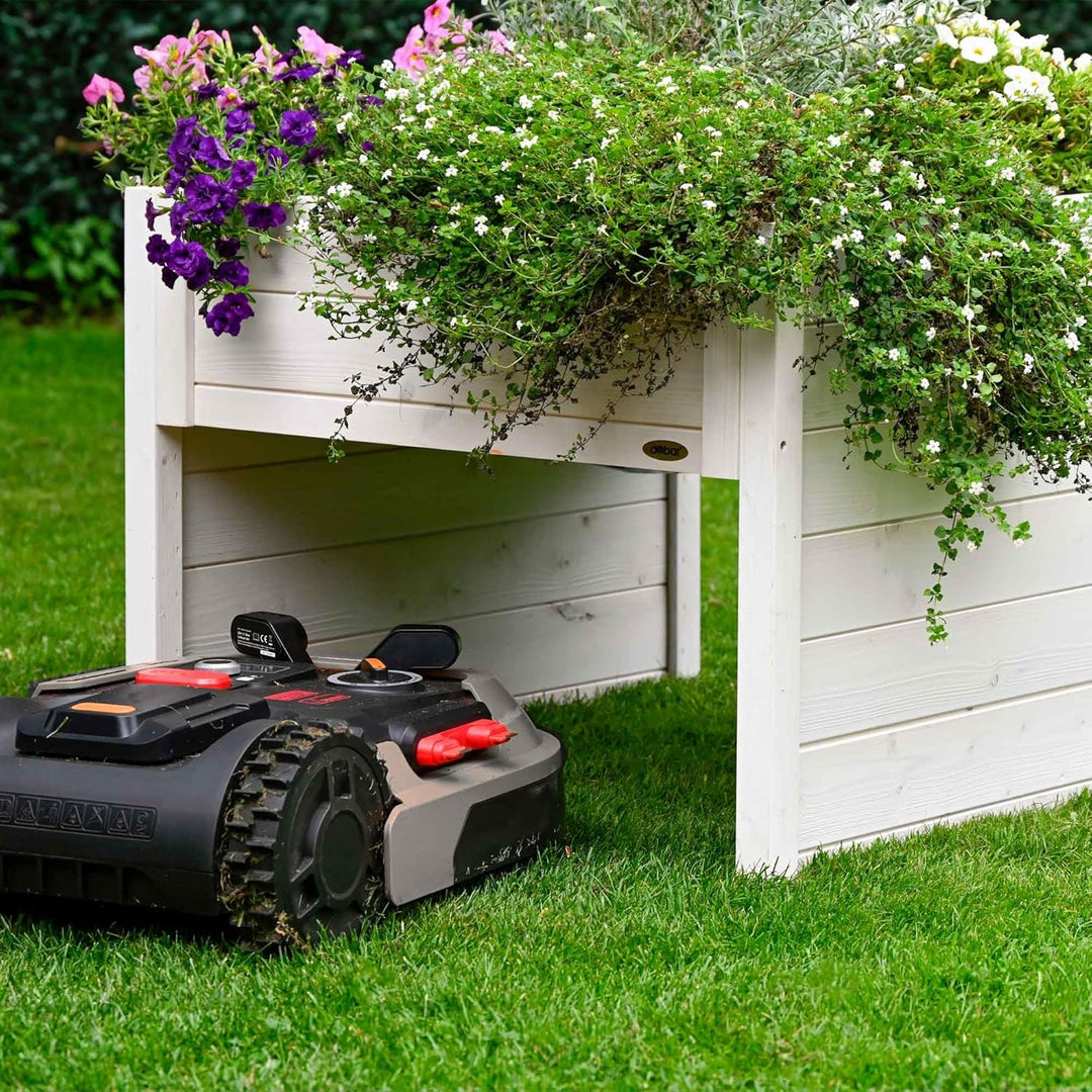 dobar® Grosse Mähroboter-Garage aus Holz mit Pflanzkasten inkl. Folie - Rasenmäher Garage - 79 x 73