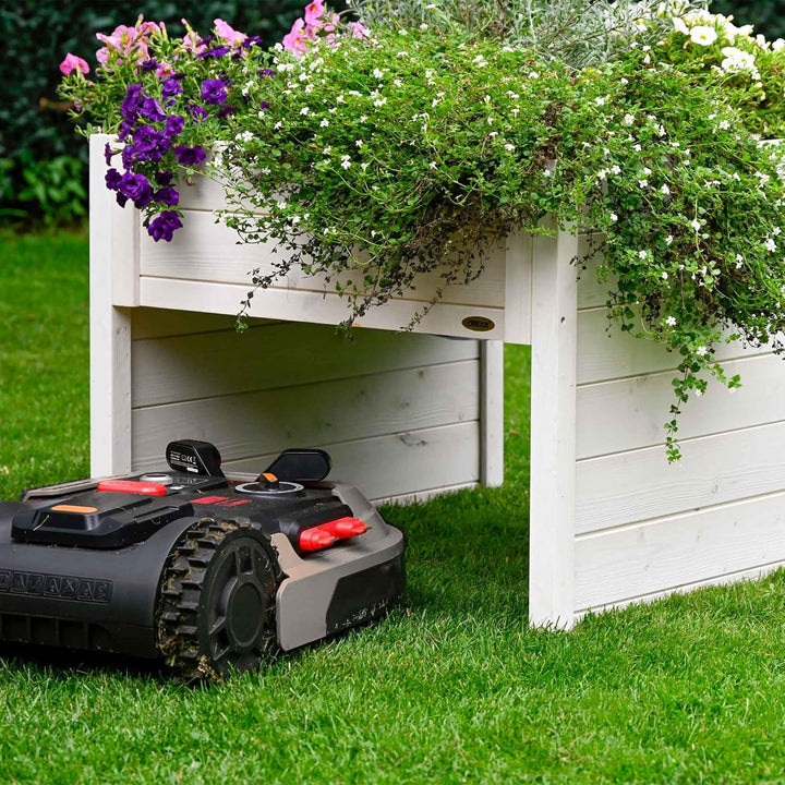 dobar® Grosse Mähroboter-Garage aus Holz mit Pflanzkasten inkl. Folie - Rasenmäher Garage - 79 x 73