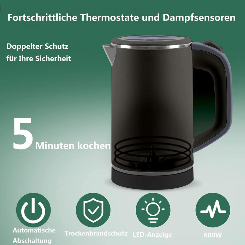 Wasserkocher Klein 800ML Reisewasserkocher, 5 Minuten schnelles Kochen Tragbarer Mini Camping , Leis