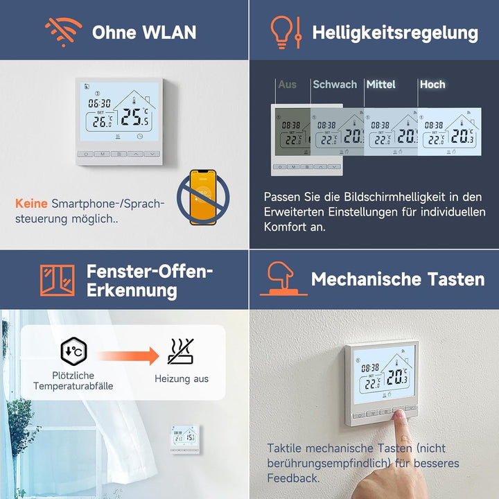 Beok Heizungsthermostat Programmierbar Raumthermostat Digital Wandthermostat für Wassererwärmung Fus