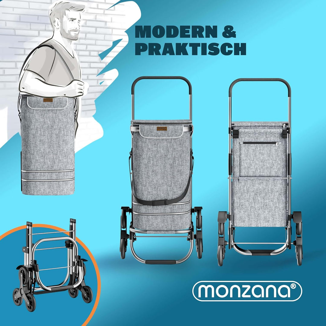 Monzana 2in1 Einkaufstrolley 38 L Klappbar Abnehmbare Tasche 6 Rollen Treppensteiger Einkaufswagen E