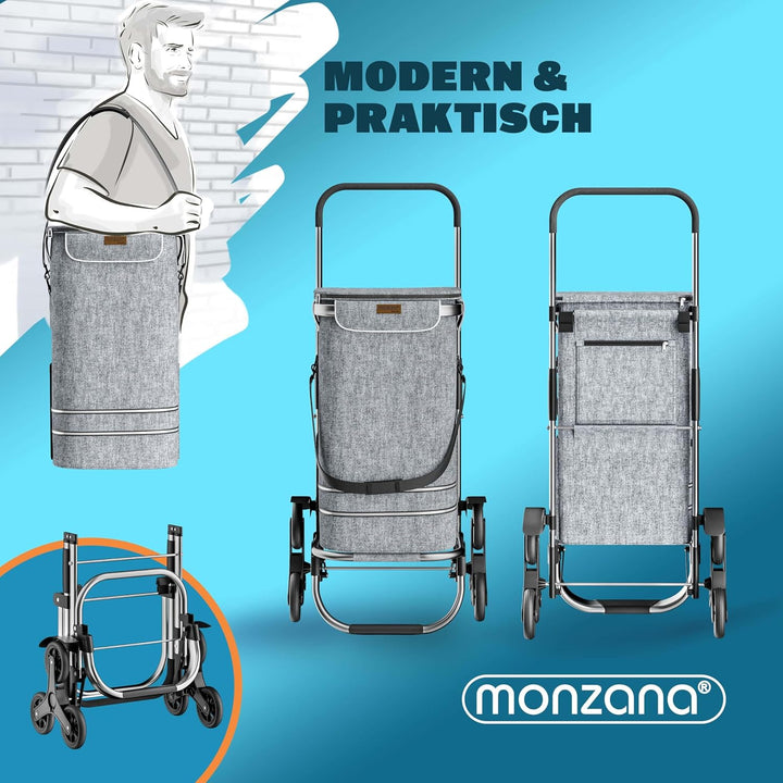 Monzana 2in1 Einkaufstrolley 38 L Klappbar Abnehmbare Tasche 6 Rollen Treppensteiger Einkaufswagen E