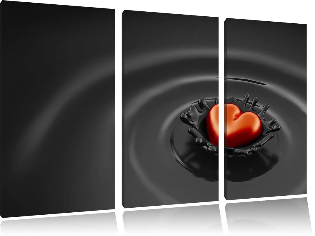Rotes Herz in Schokolade schwarz/weiss 3-Teiler Leinwandbild 120x80 Bild auf Leinwand, XXL riesige B