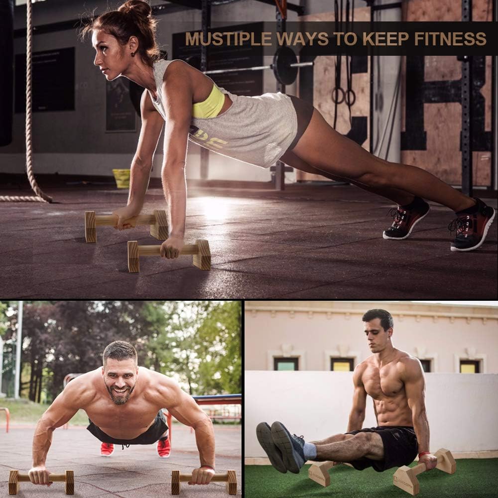 airogym Liegestütz-Ständer, 2 Stück, Holz-Pushup-Stangen, rutschfeste Basis, Trainingsgerät, 30,5 cm
