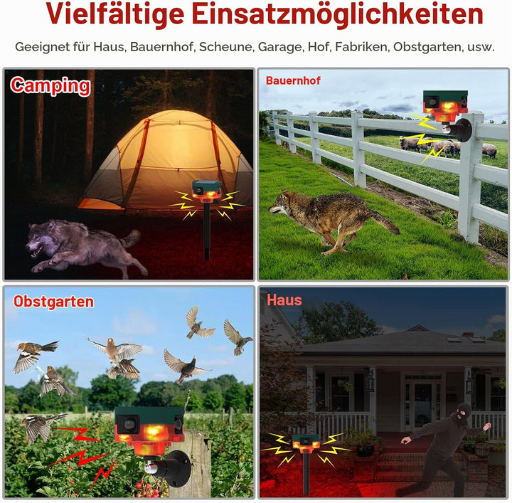 KEEDA Solar 129dB Sound &amp; Blitzlicht 360° Bewegungssensor Alarm, Aufzeichnung Benutzerdefinierter Na