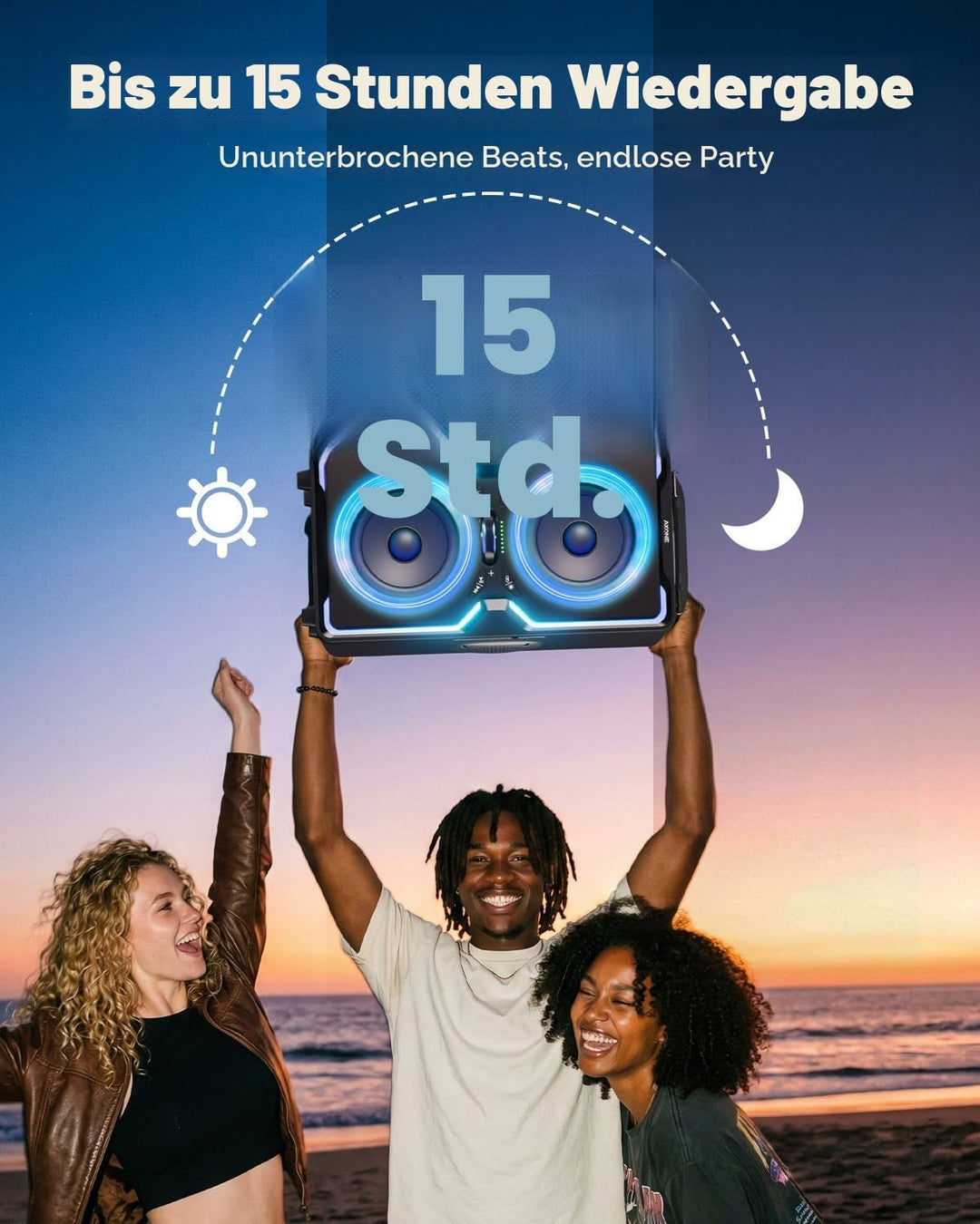 AKONE Party Bluetooth Lautsprecher, 240W Musikbox Bluetooth Gross, Loud Sound Partybox, Natur Super