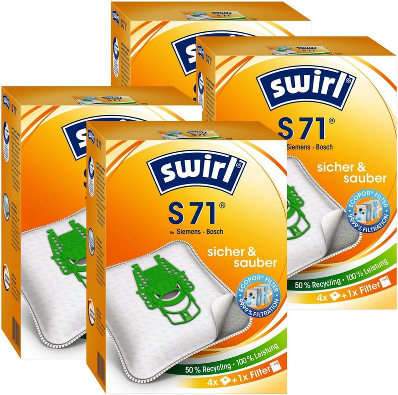 4 Pakete Swirl Staubsaugerbeutel S71 / S 71 MicroPor Plus AirSpace für Siemens Dynapower / Bosch Erg