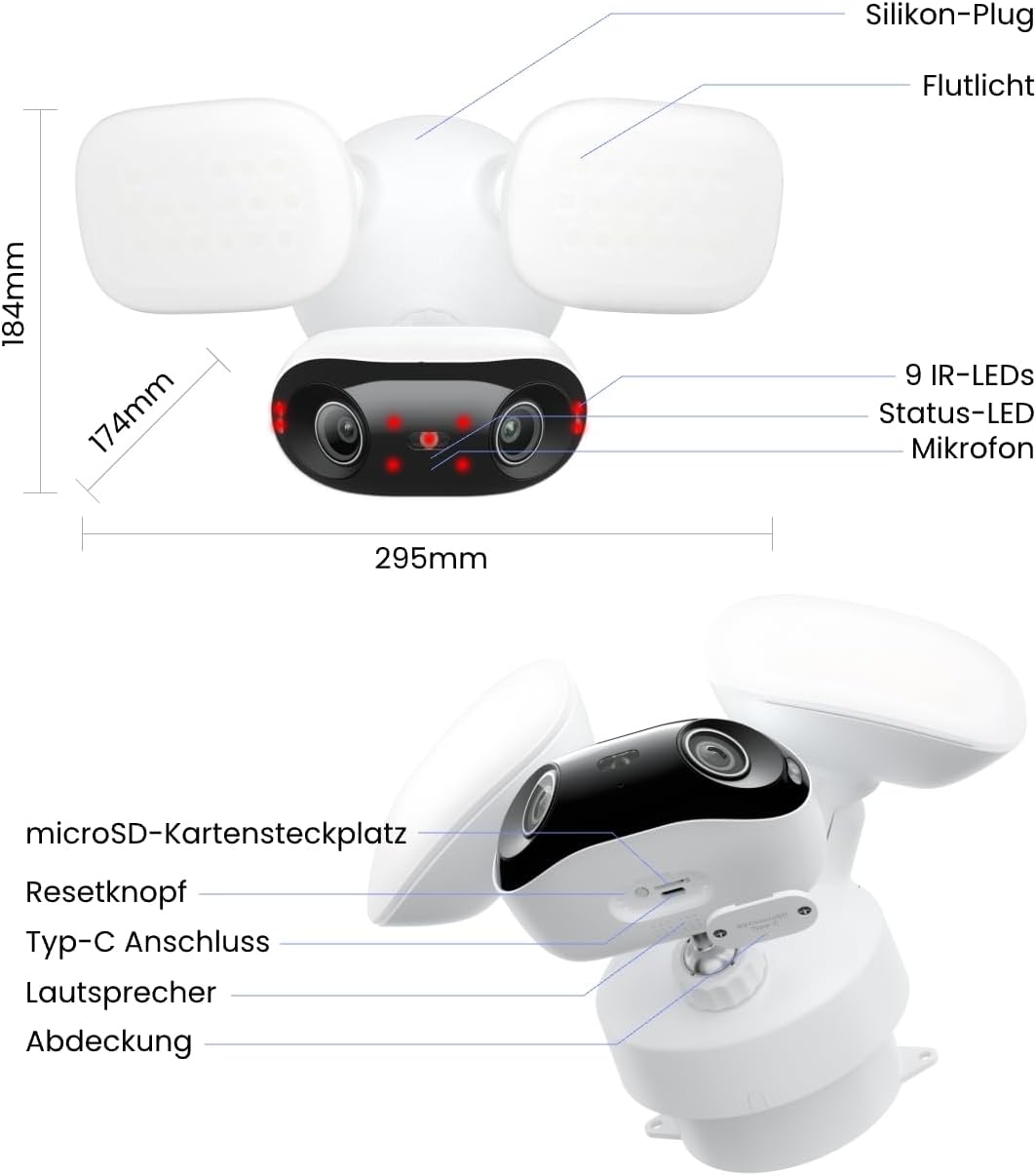 Reolink Elite Floodlight WiFi, 4K Wi-Fi 6 Überwachungskamera Aussen mit 3000 Lumen Flutlicht, Dimmba