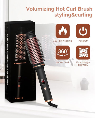 Thermal Brush 3 in 1 38 mm UKLISS Lockenbürste, LCD-Anzeige 120-200℃, Heisse Bürste Erzeugt Wurzelvo