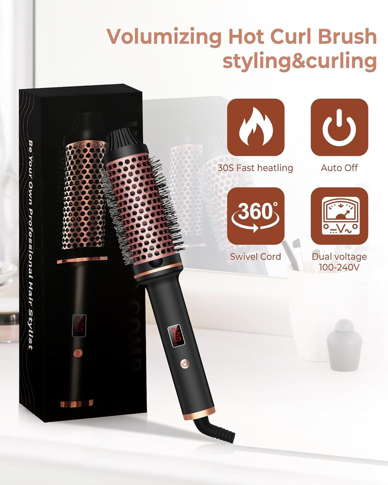 Thermal Brush 3 in 1 38 mm UKLISS Lockenbürste, LCD-Anzeige 120-200℃, Heisse Bürste Erzeugt Wurzelvo