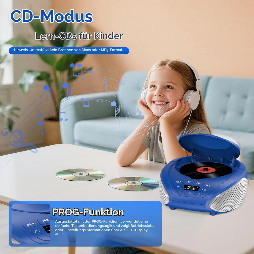 Gueray Tragbarer CD-Player Boombox Kompakt-Radio mit Stereo-Lautsprechern UKW-Radio 3,5-mm-AUX-Einga