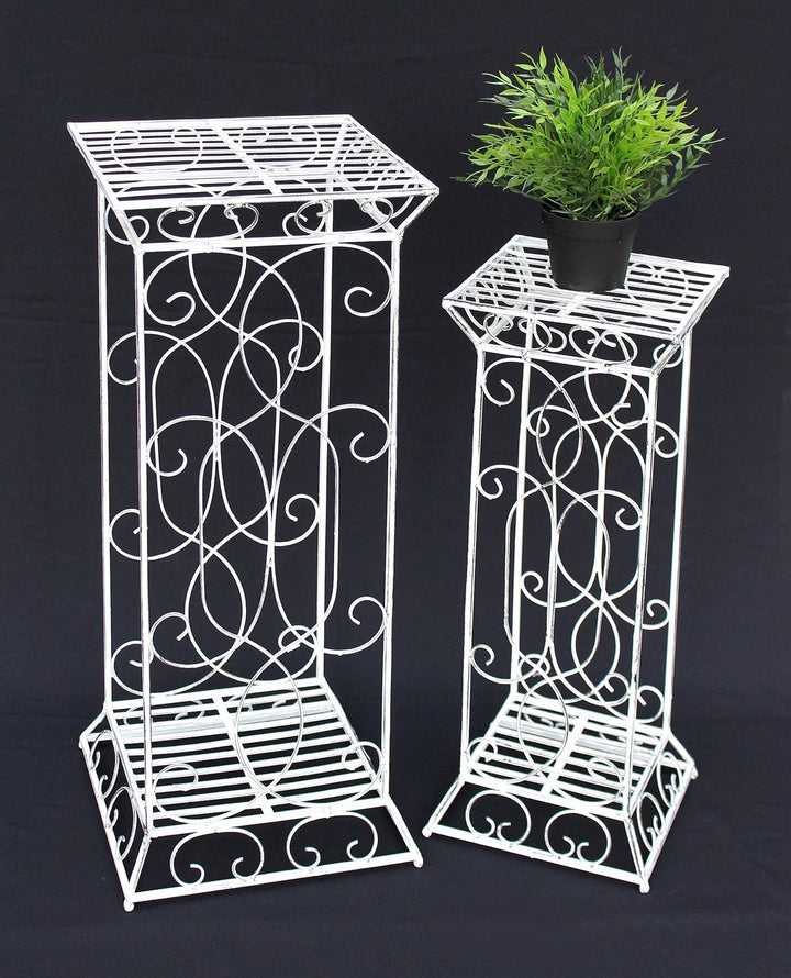 DanDiBo Blumenhocker Metall Weiss Eckig 2er Set 63 cm und 77 cm Blumenständer 20304 Blumensäule