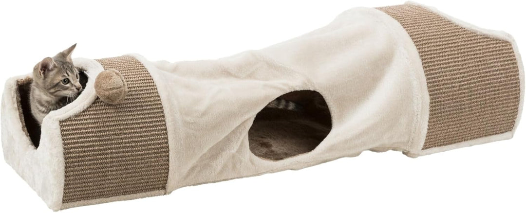 Trixie 43004 Kratztunnel, 110 × 30 × 38 cm, lichtgrau/braun/taupe Zweifach-Höhle mit Tunnel und Krat