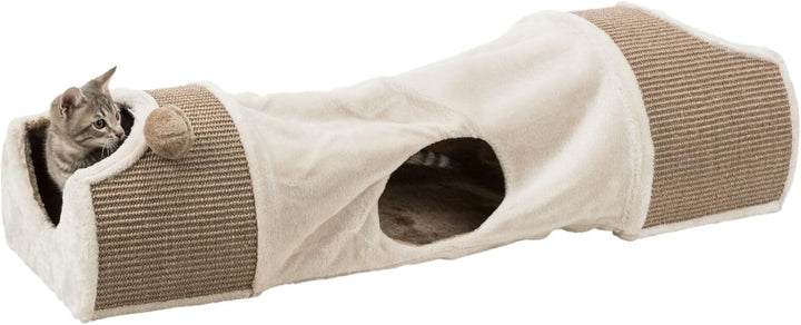 Trixie 43004 Kratztunnel, 110 × 30 × 38 cm, lichtgrau/braun/taupe Zweifach-Höhle mit Tunnel und Krat