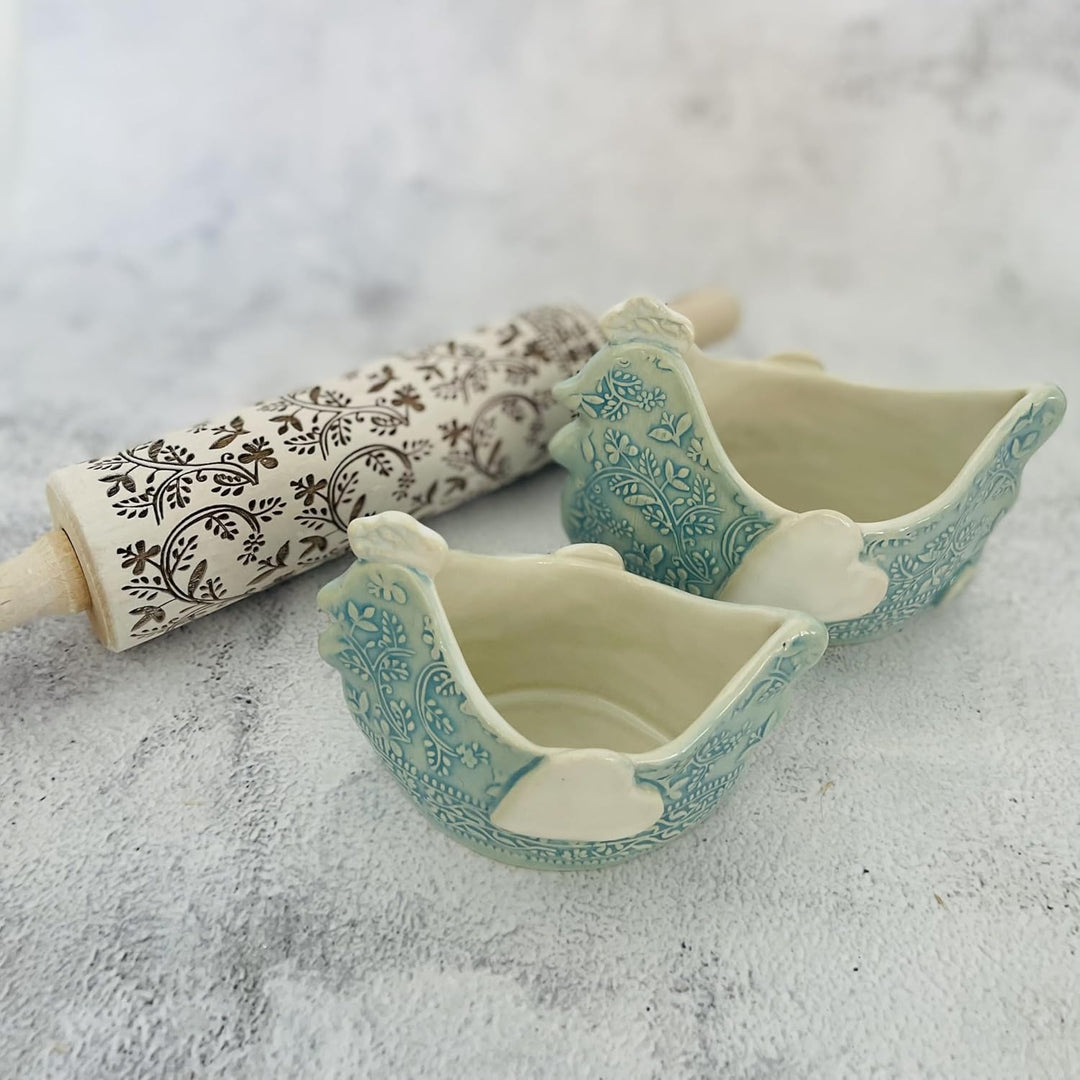 FLORAL VINE präge Nudelholz entworfen in Zusammenarbeit von Algiscrafts und Pottery by Jas für Keram