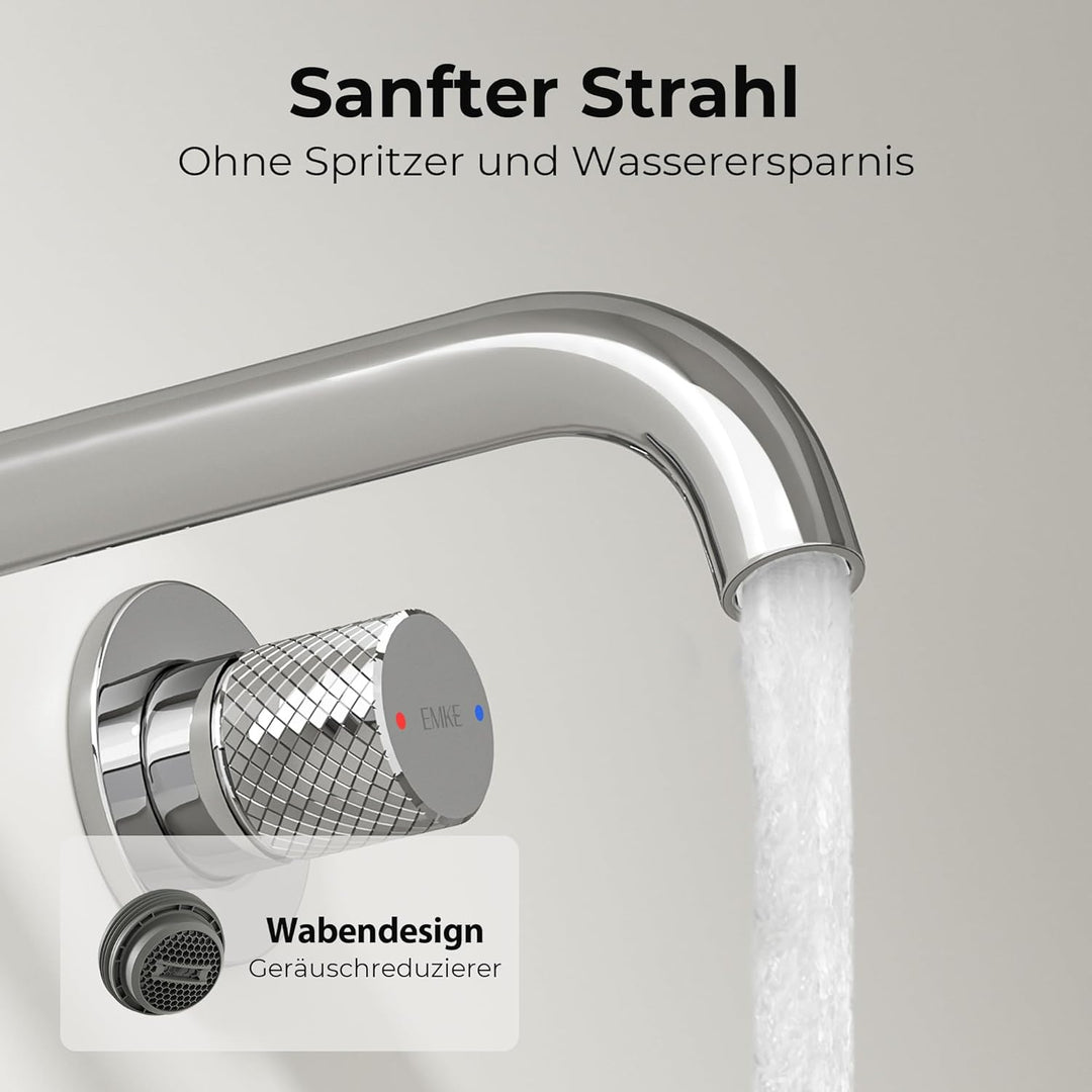 EMKE Waschtischarmatur Unterputz für Wandmontage, Wasserhahn Bad Unterputz, Mischbatterie Waschbecke