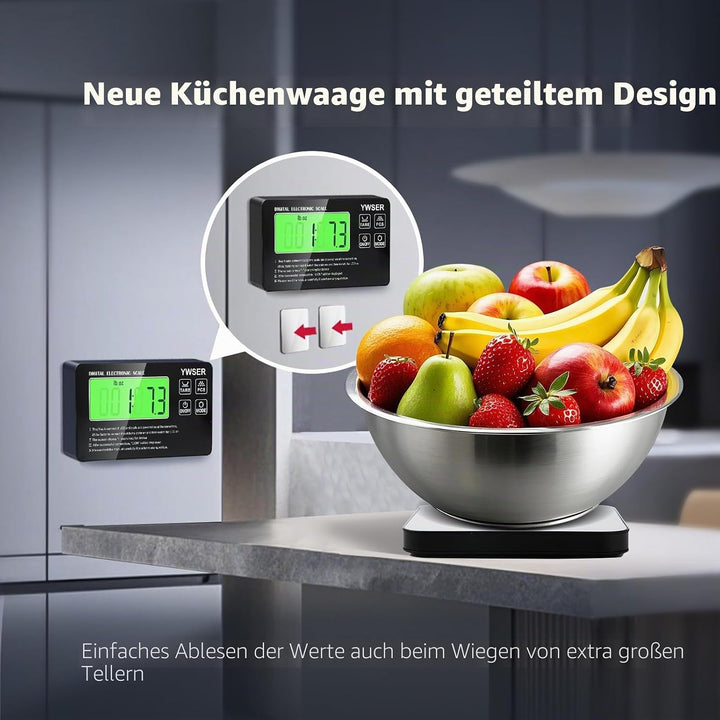 15kg Digitale Küchenwaage mit LCD-Fernanzeige, Split entworfenes Display zum einfachen Lesen und Rei